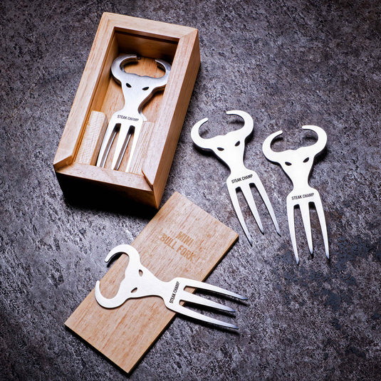Mini Bull-Fork Snacking Fork (10 Stk in Holzbox)