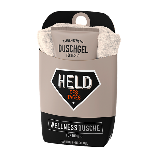 Geschenkset Duschgel & Handtuch "Held"