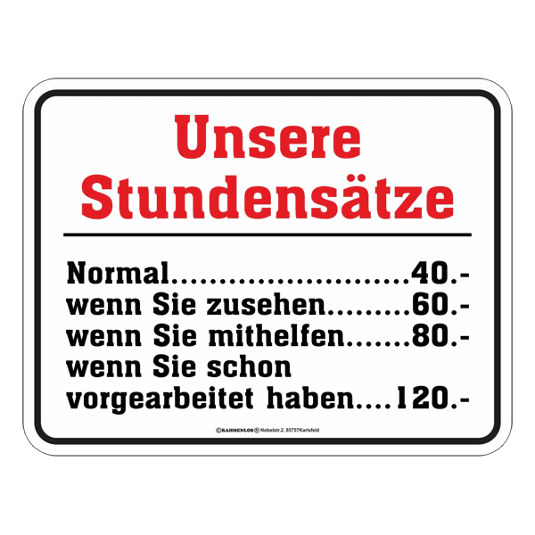Laden Sie das Bild in Galerie -Viewer, Blechschild "Stundensätze" Artikelbild 2