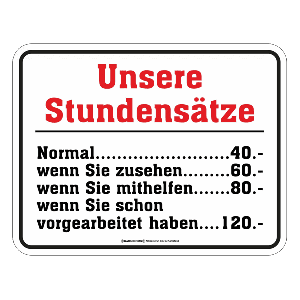 Laden Sie das Bild in Galerie -Viewer, Blechschild &quot;Stundensätze&quot; Artikelbild 2
