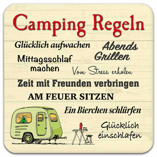 5er Set Blechuntersetzer "Camping Regeln" Artikelbild 1