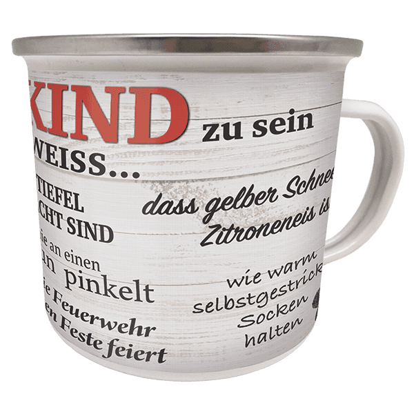 Laden Sie das Bild in Galerie -Viewer, Emaille-Becher "Dorfkind" Artikelbild 1