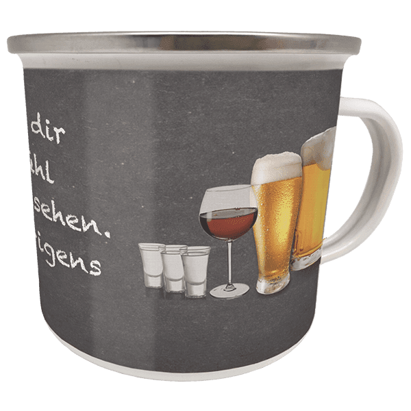 Laden Sie das Bild in Galerie -Viewer, Emaille-Becher "Sport und Alkohol" Artikelbild 1