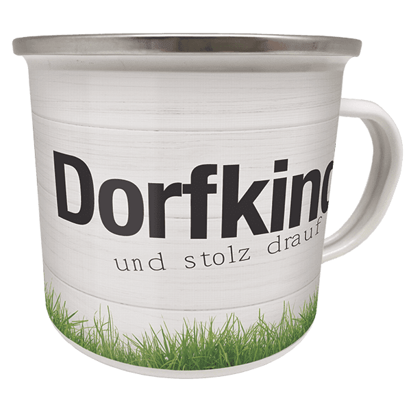 Laden Sie das Bild in Galerie -Viewer, Emaille-Becher "Dorfkind und stolz drauf" Artikelbild 1