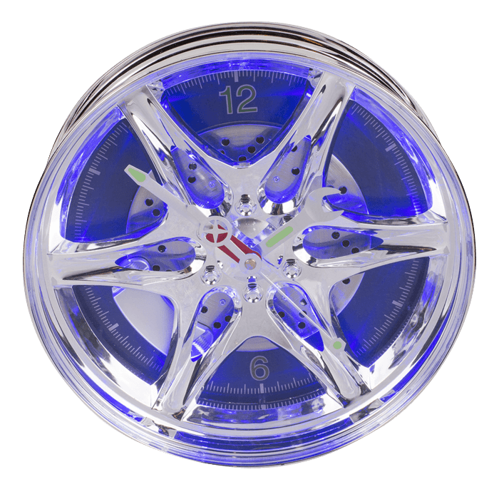 Laden Sie das Bild in Galerie -Viewer, Wanduhr "Felge" mit blauer LED Beleuchtung Artikelbild 1