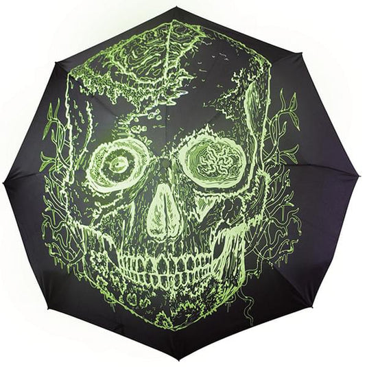 Regenschirm mit Totenkopfgriff und Leuchteffekt Artikelbild 2