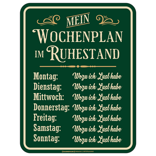 Blechschild "Mein Wochenplan"