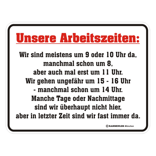 Blechschild "Arbeitszeiten" Artikelbild 1