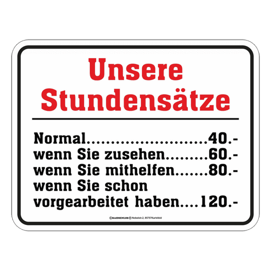 Blechschild "Stundensätze" Artikelbild 2