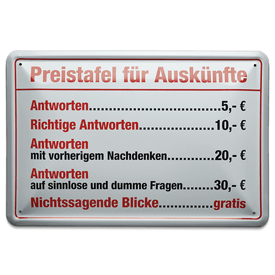 Blechschild "Preistafel für Auskünfte" Artikelbild 1